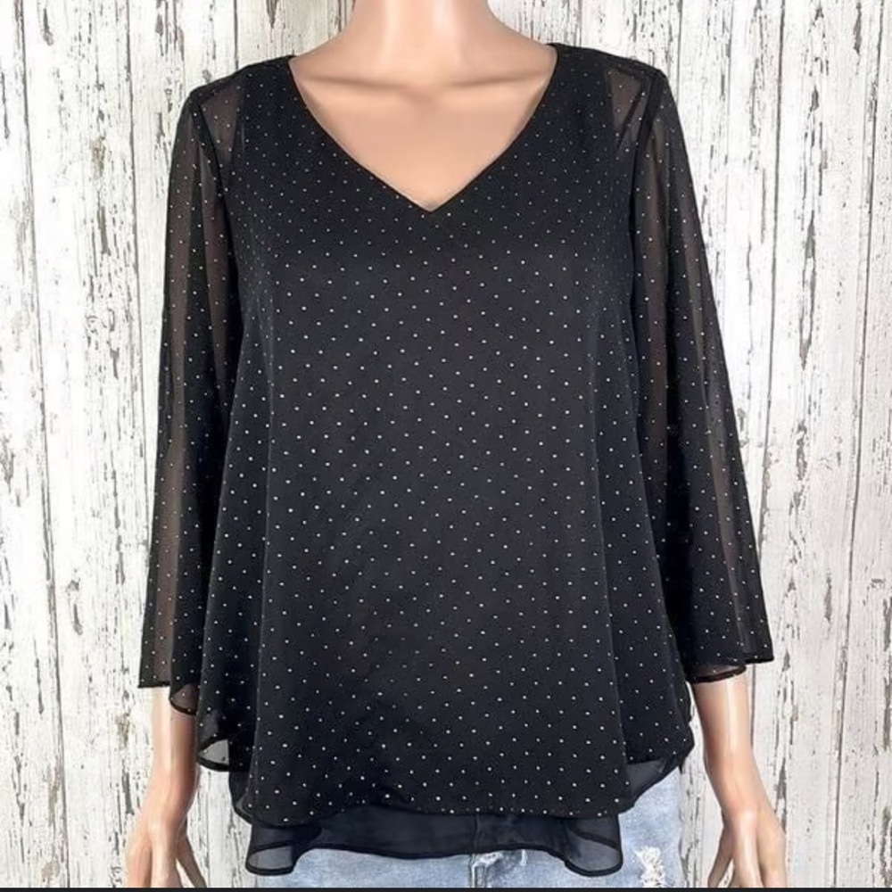 Jennifer Lopez Black Relaxed 3/4 Sleeve Blouse